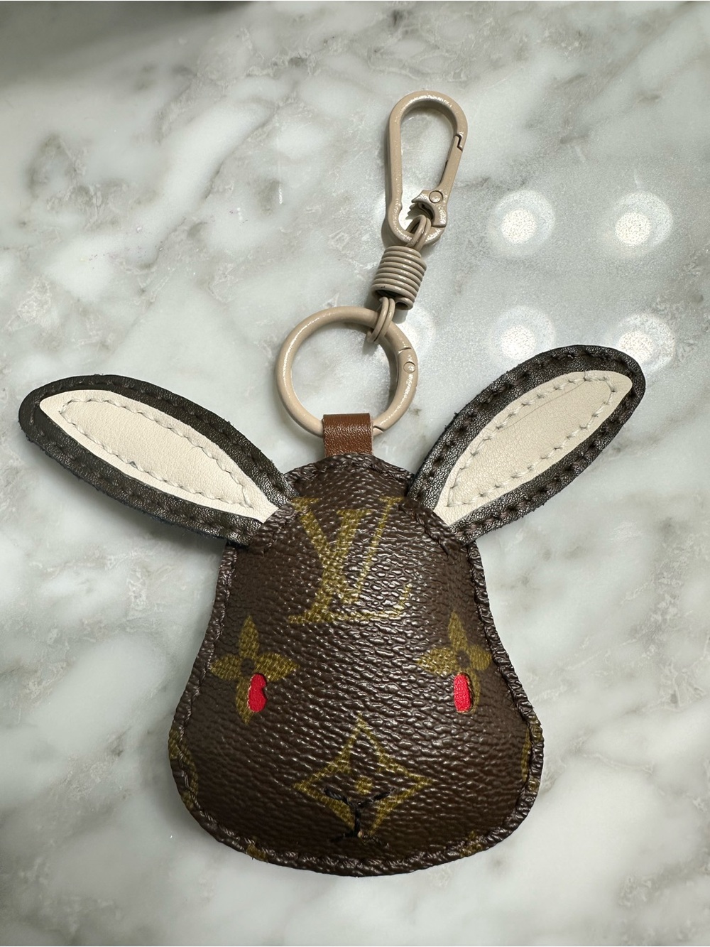 Recycled Brown and Cream Bunny Leather Key Charm
